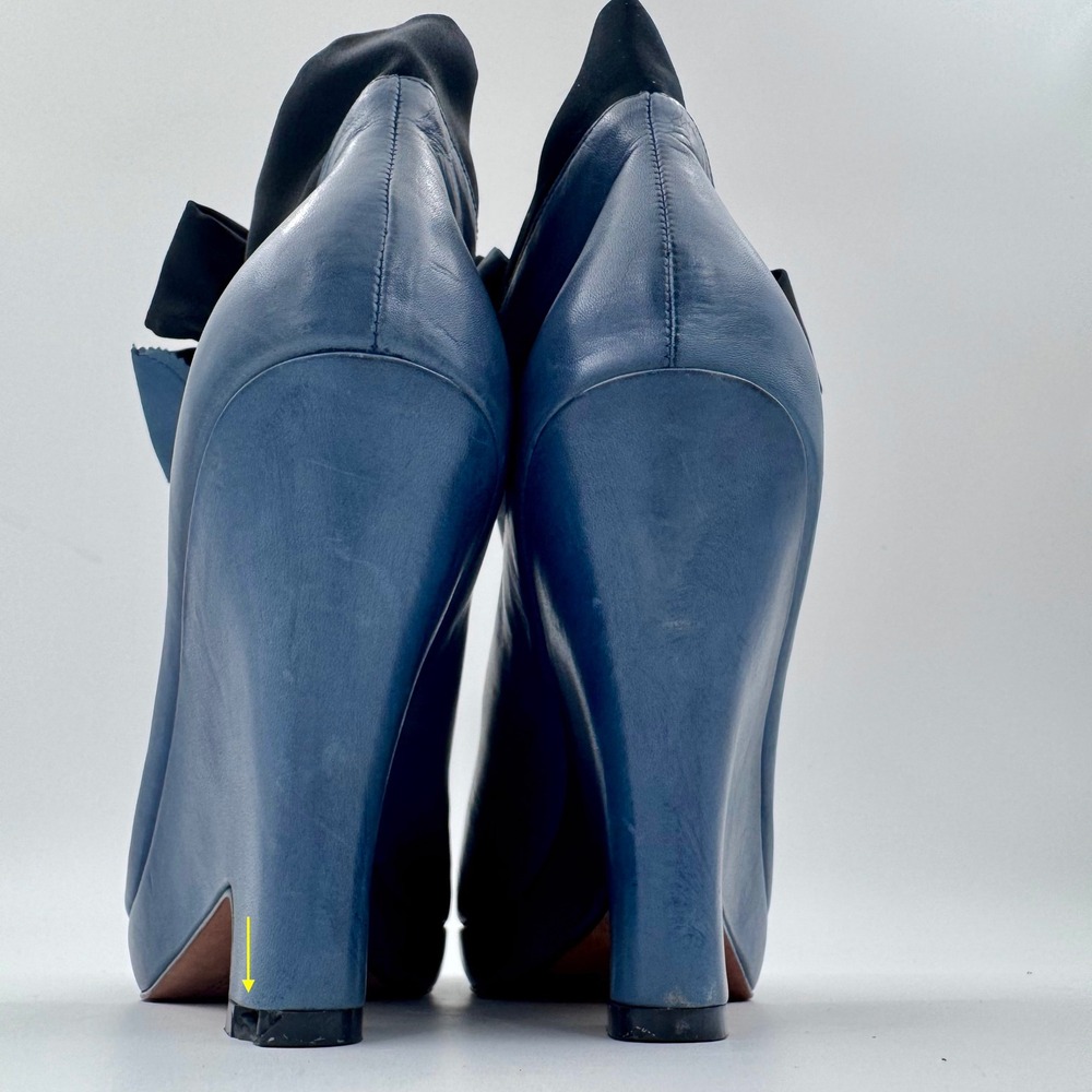 CC Corso Como Blue Leather Wedge Pumps Ankle Bow Platform Heels Brazil Size 8 - Picture 6 of 8